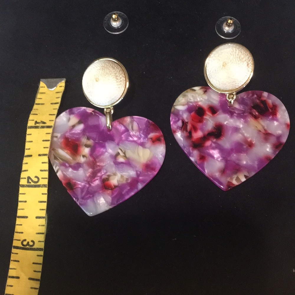 Gold and Purple Heart Earrings - Picture 3 of 6